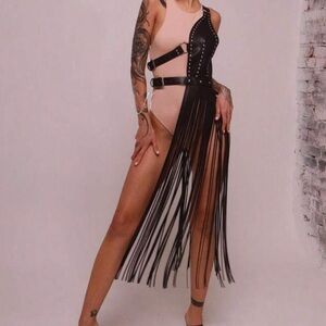 Black Fringe Harness over Bodysuit